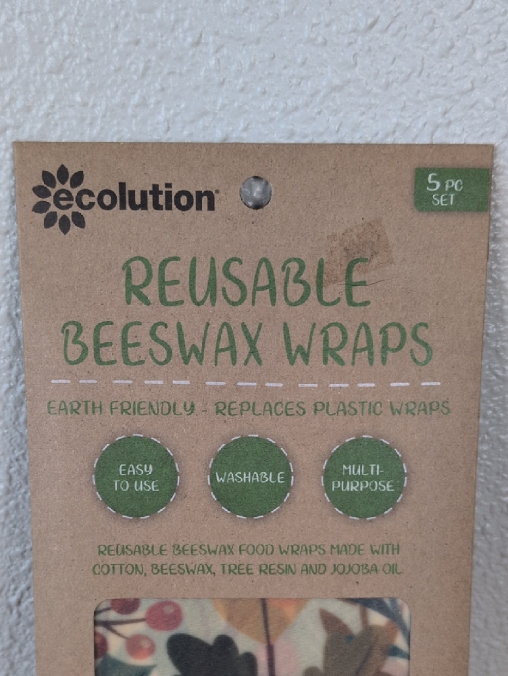 Ecolution Reusable Beeswax Wraps 5 pc Set - Picture 2 of 6